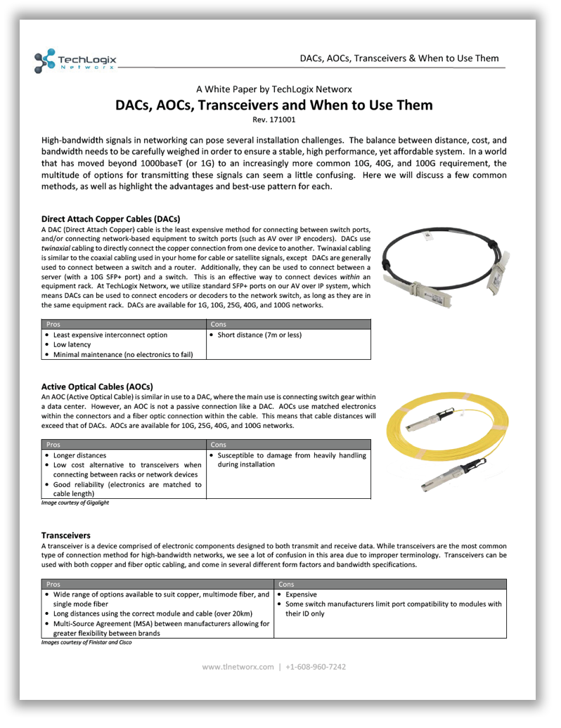 Whitepaper: DACs, AOCs, Transceivers and When to Use Them