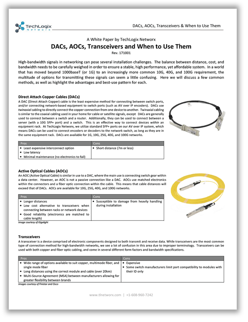 Whitepaper: DACs, AOCs, Transceivers and When to Use Them